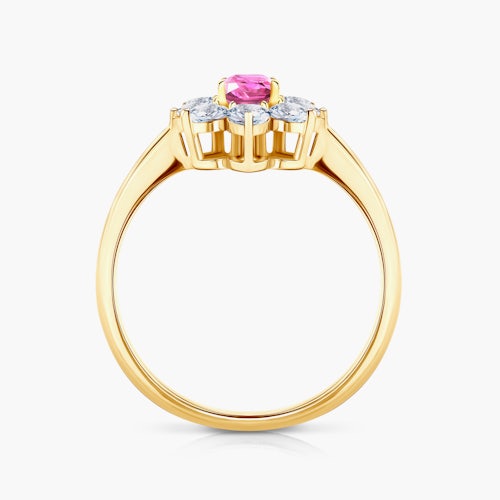 Pierścionek zaręczynowy SAVICKI: złoty, różowy szafir, białe szafiry